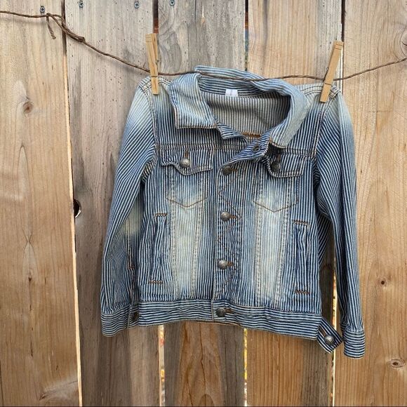 Frankie & Ava Striped Trucker Jacket Sz 5 Collared Long Sleeve Snap Button Down - Picture 10 of 11